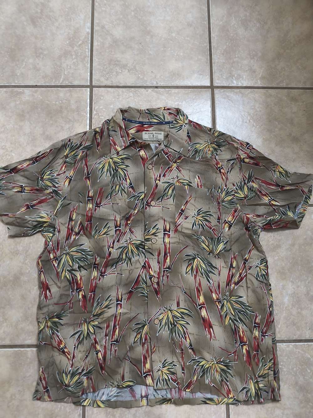 Burma Bibas Tropical Short-Sleeve Shirt in Olive with Bamboo Print